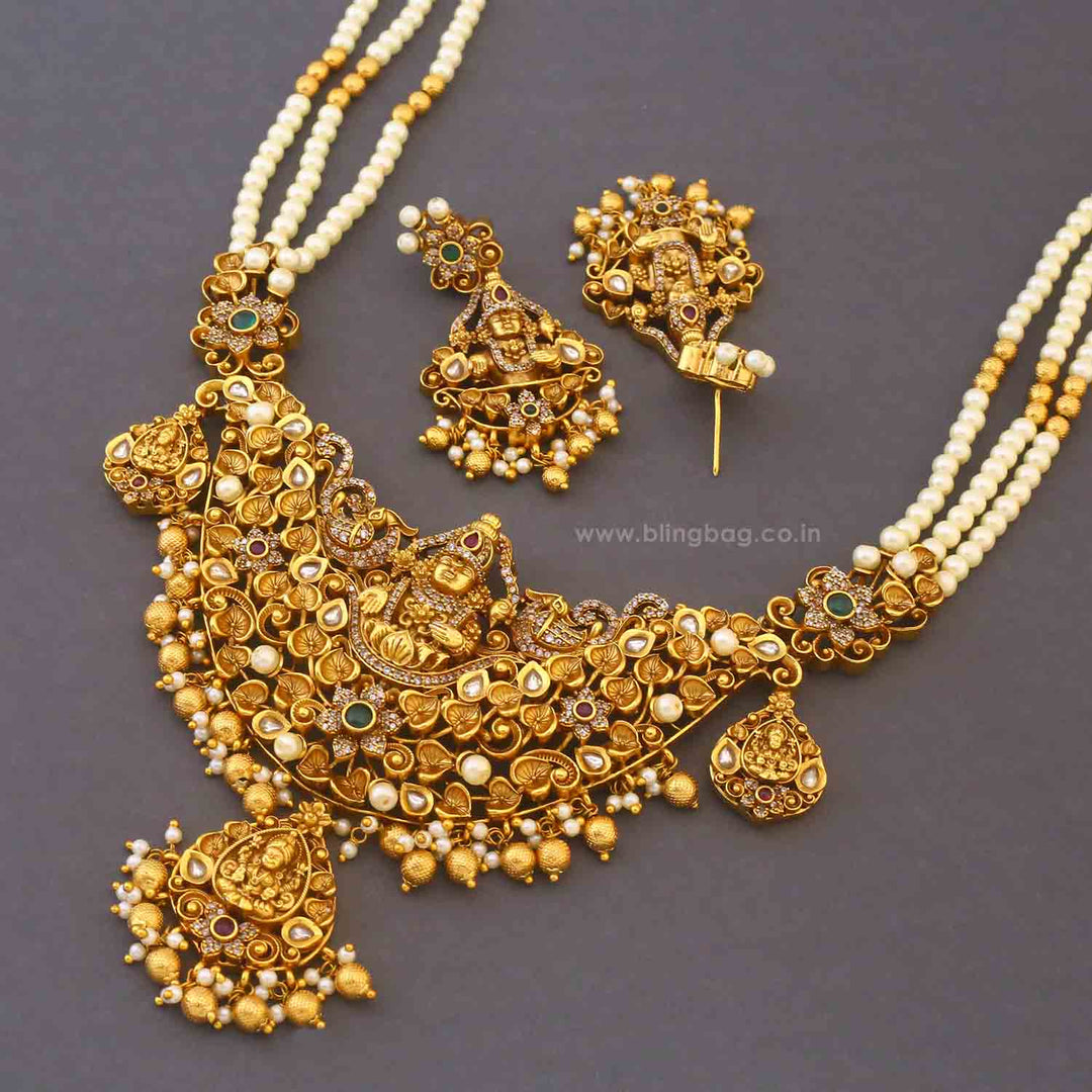Golden Tripuraya Temple Jewellery Set - New Arrival