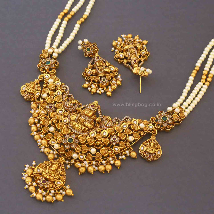 Golden Tripuraya Temple Jewellery Set - New Arrival