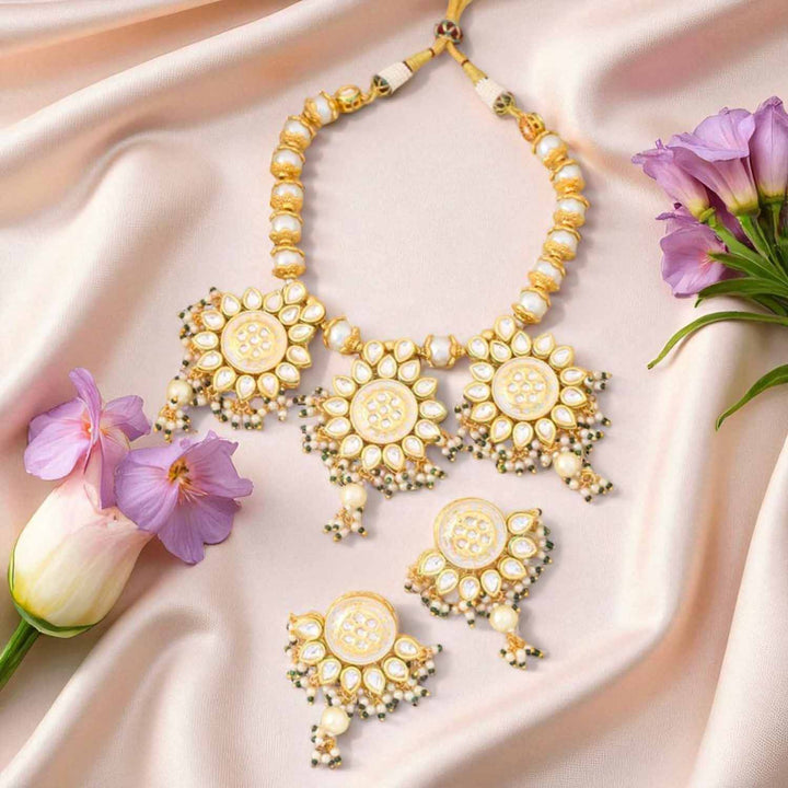 Golden Trishika Kundan Jewellery Set - EOSS