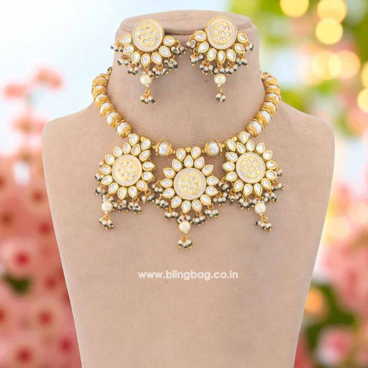 Golden Trishika Kundan Jewellery Set - EOSS