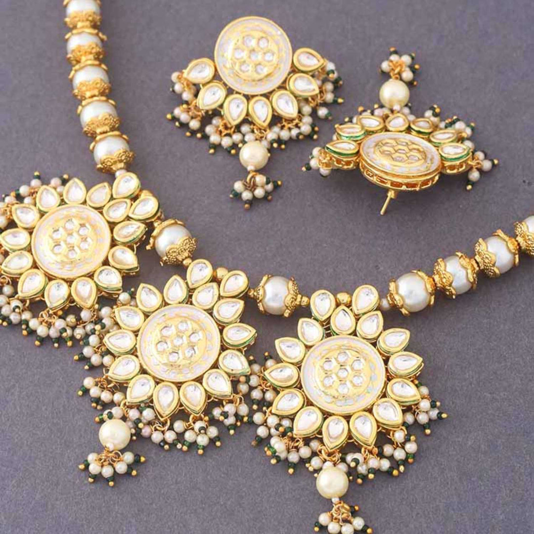Golden Trishika Kundan Jewellery Set - EOSS