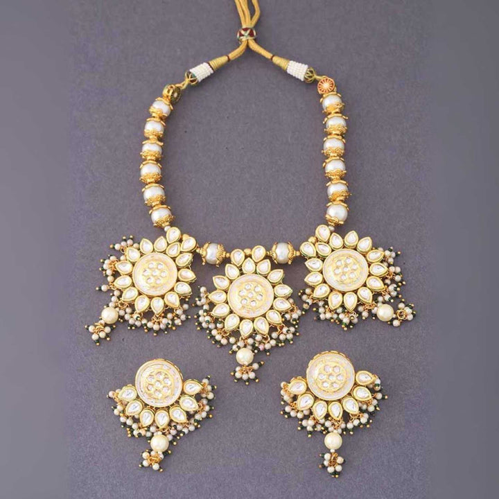 Golden Trishika Kundan Jewellery Set - EOSS