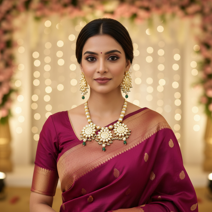 Golden Trishika Kundan Jewellery Set - EOSS