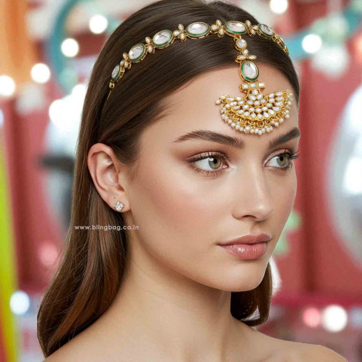 Golden Tulika Hairband With Tikka
