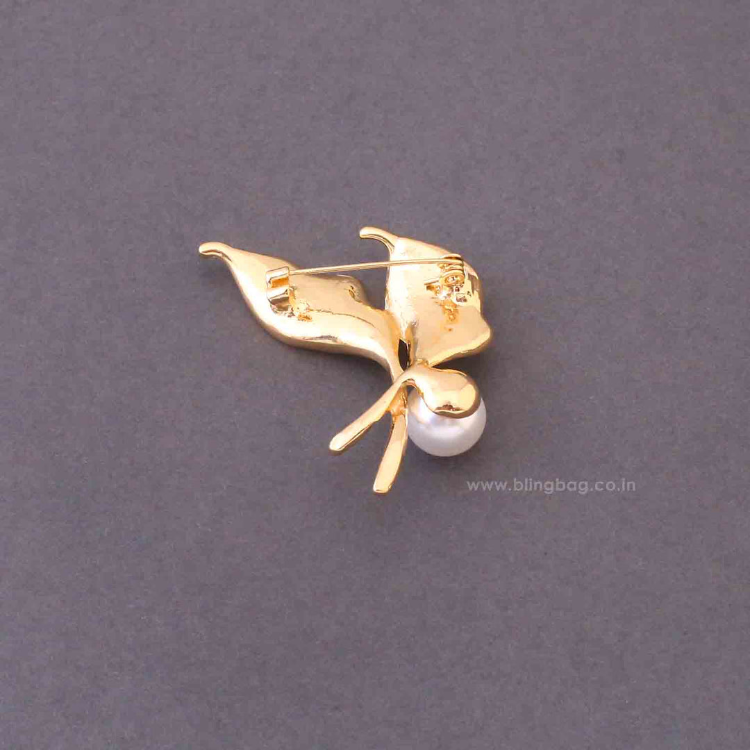 Golden Twin Leaf Brooch