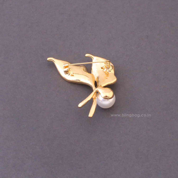 Golden Twin Leaf Brooch