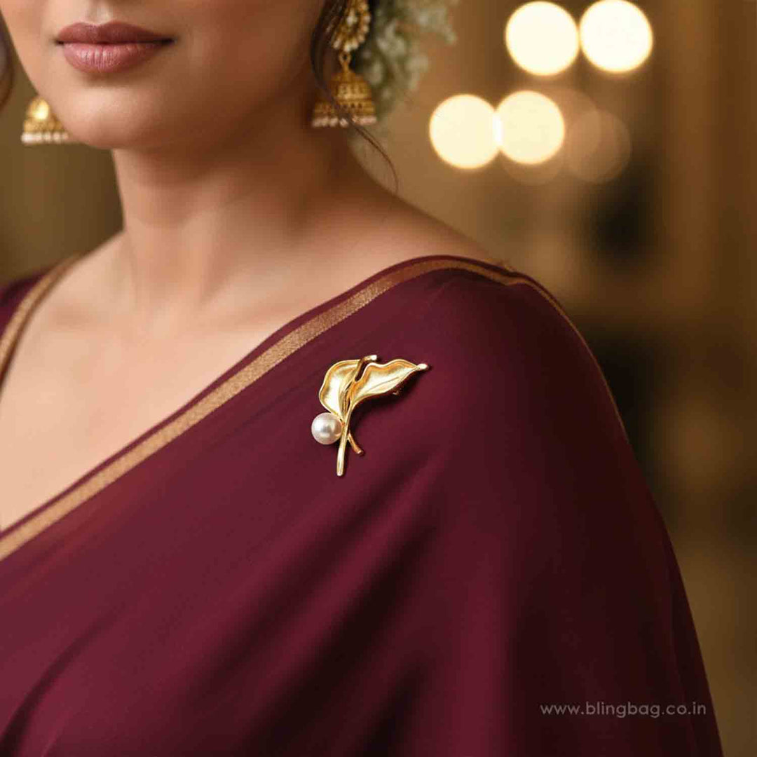 Golden Twin Leaf Brooch