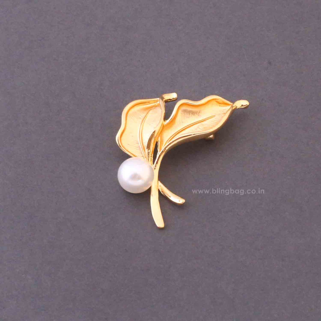 Golden Twin Leaf Brooch