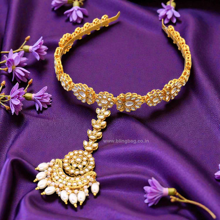 Golden Uhaati Hairband With Tikka
