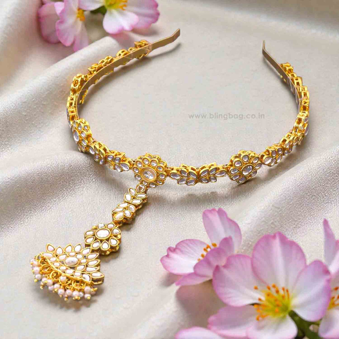 Golden Umish Hairband With Tikka