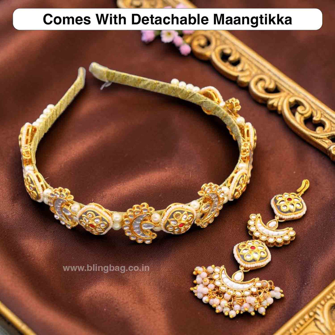 Golden Unisa Hairband With Tikka