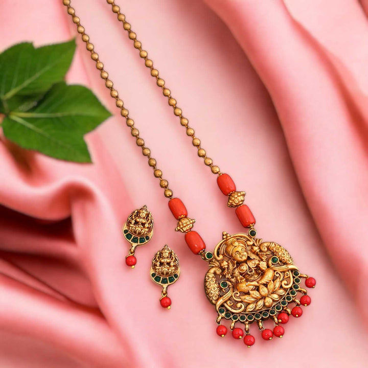 Golden Vashnavi Temple Pendant Set- New Arrival