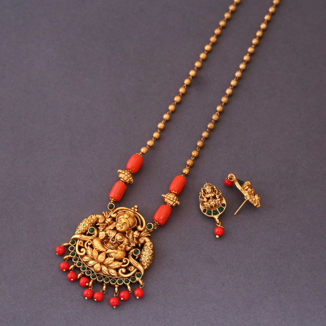Golden Vashnavi Temple Pendant Set- New Arrival
