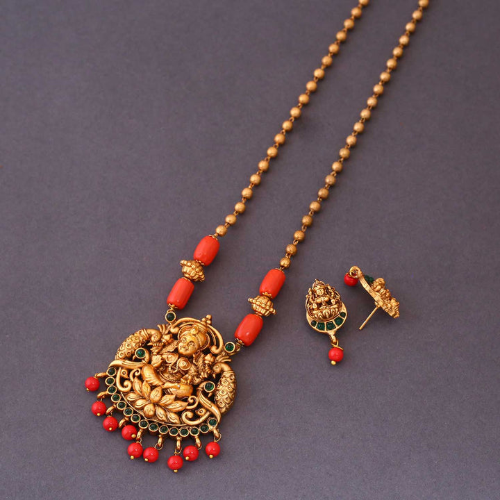 Golden Vashnavi Temple Pendant Set- New Arrival