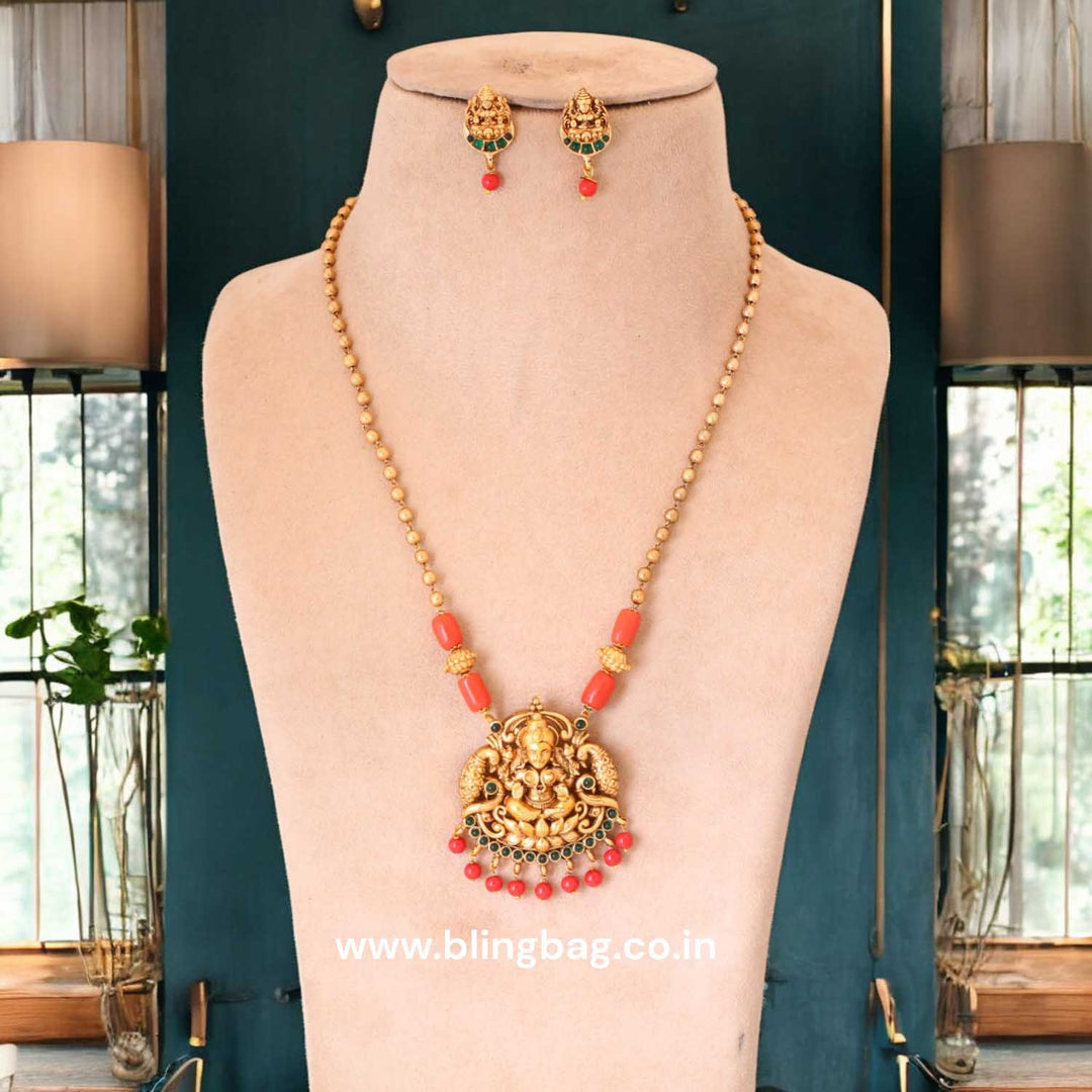 Golden Vashnavi Temple Pendant Set- New Arrival