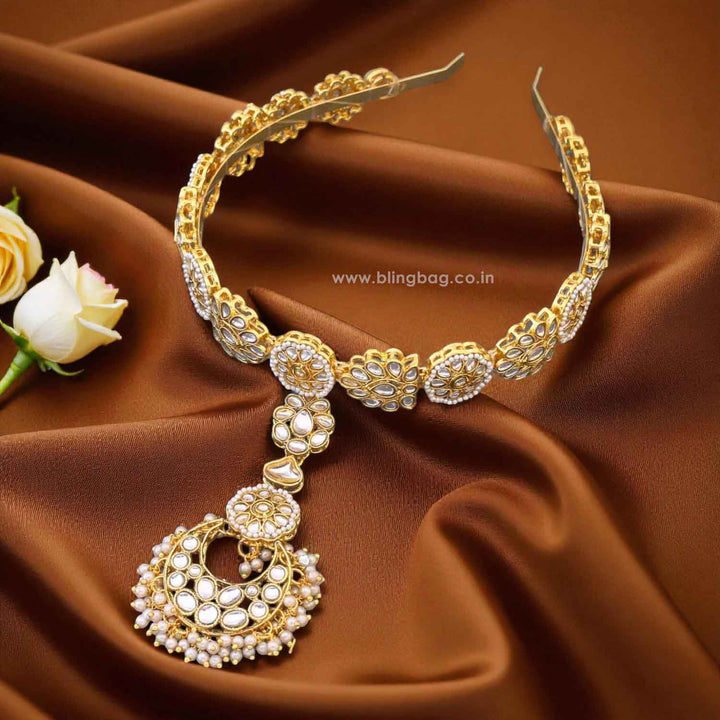 Golden Vasudha Hairband With Tikka