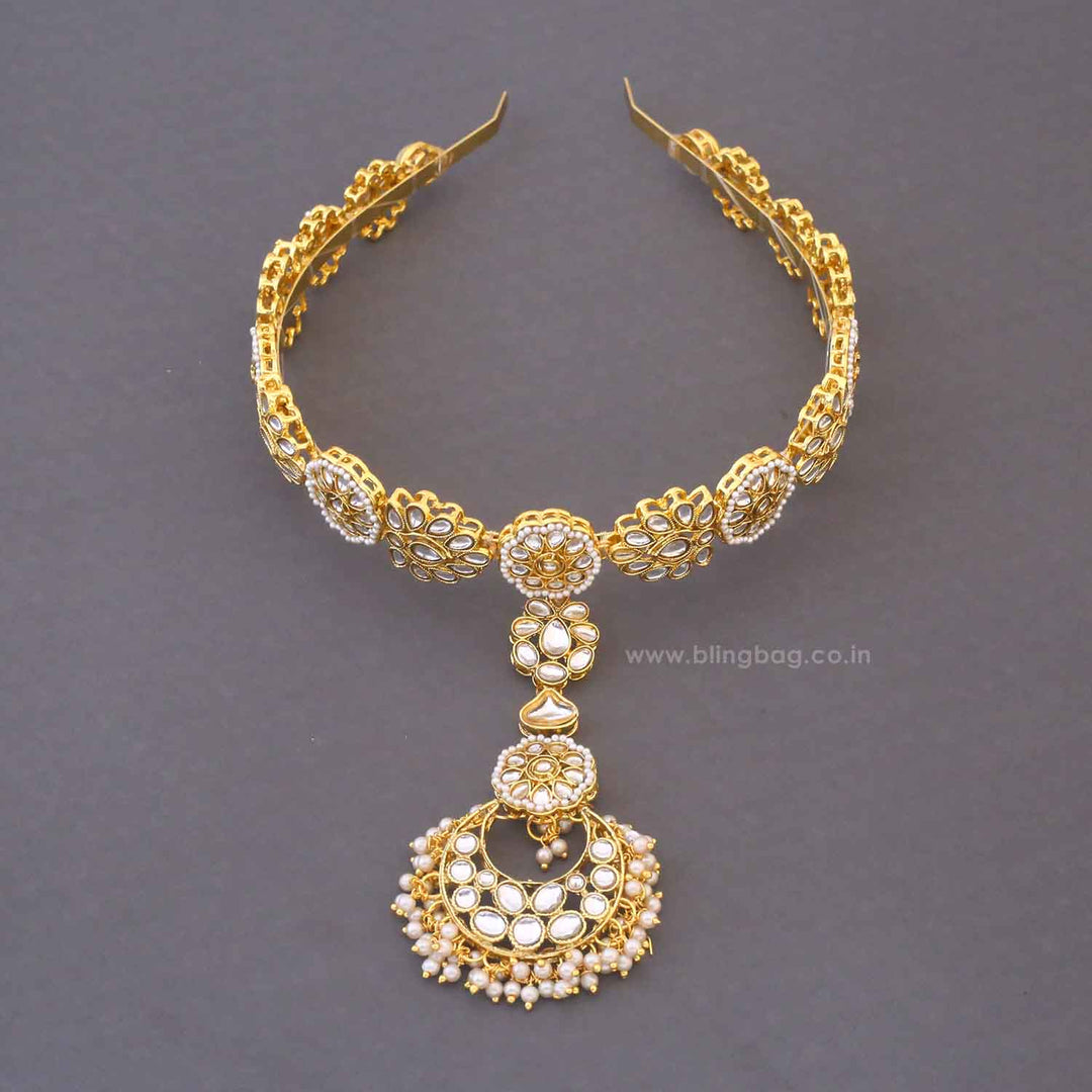 Golden Vasudha Hairband With Tikka
