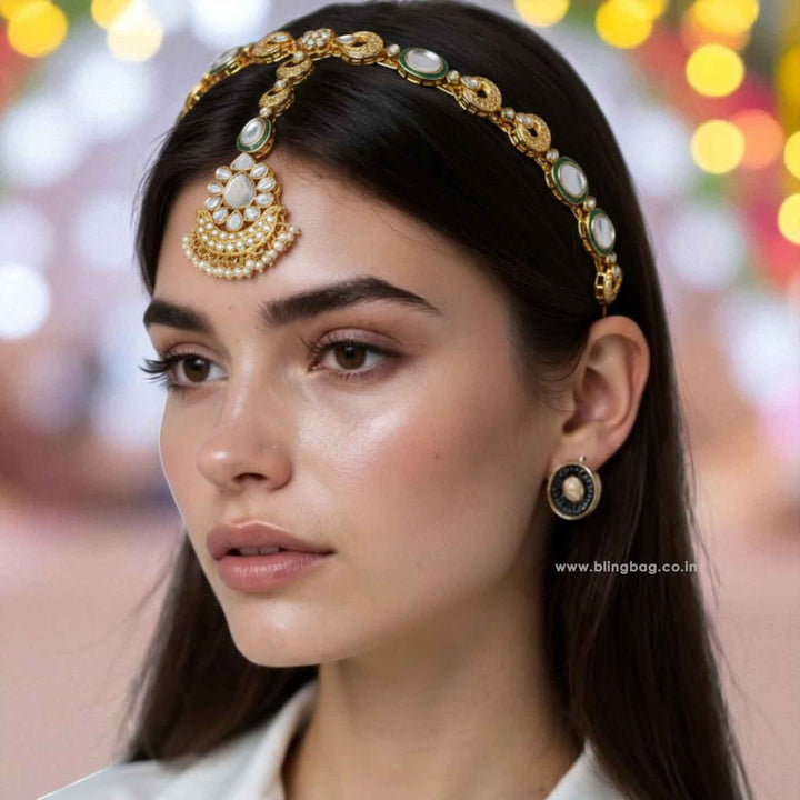 Golden Veerangi Hairband With Tikka