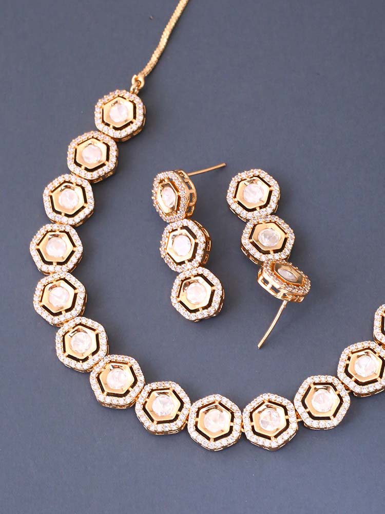 Golden Vena Zirconia Jewellery Set