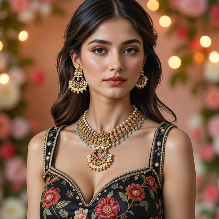 Golden Venkatesh Temple Jewellery Set- New Arrival