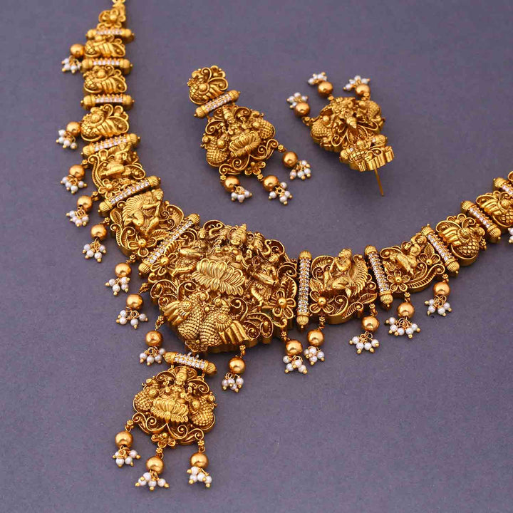 Golden Vishwa Temple Jewellery Set- New Arrival