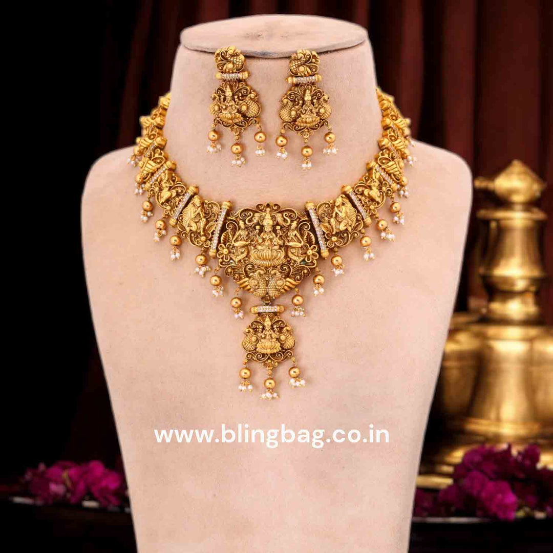 Golden Vishwa Temple Jewellery Set- New Arrival