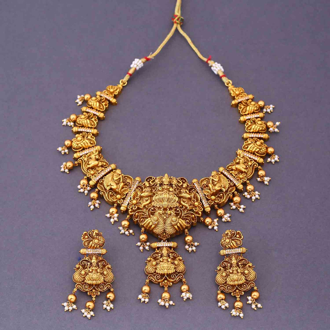 Golden Vishwa Temple Jewellery Set- New Arrival