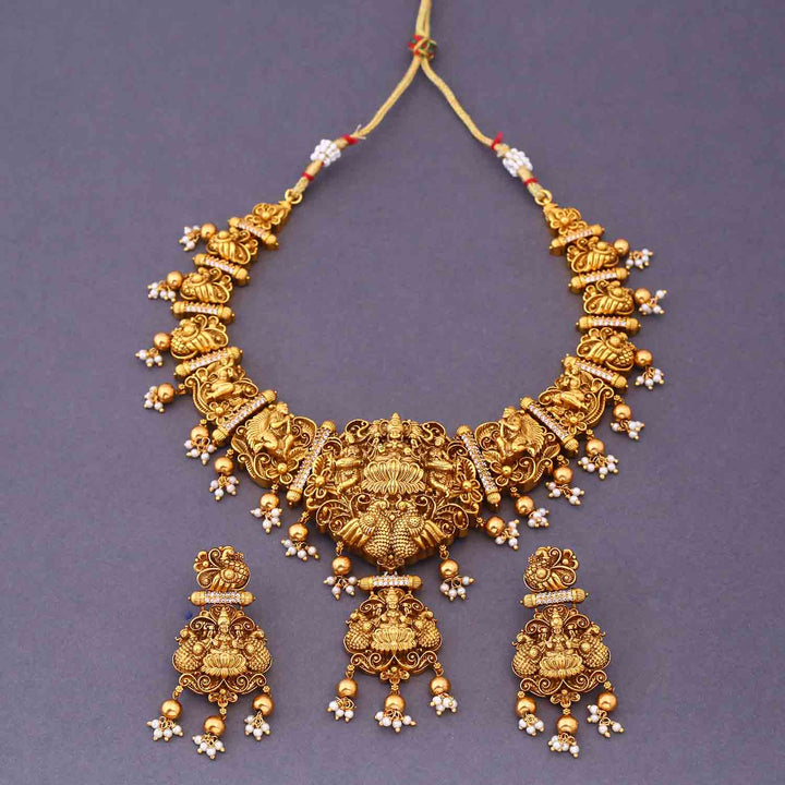 Golden Vishwa Temple Jewellery Set- New Arrival