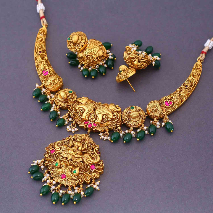 Golden Vishweshwaryai Hasli Temple Jewellery Set- New Arrival