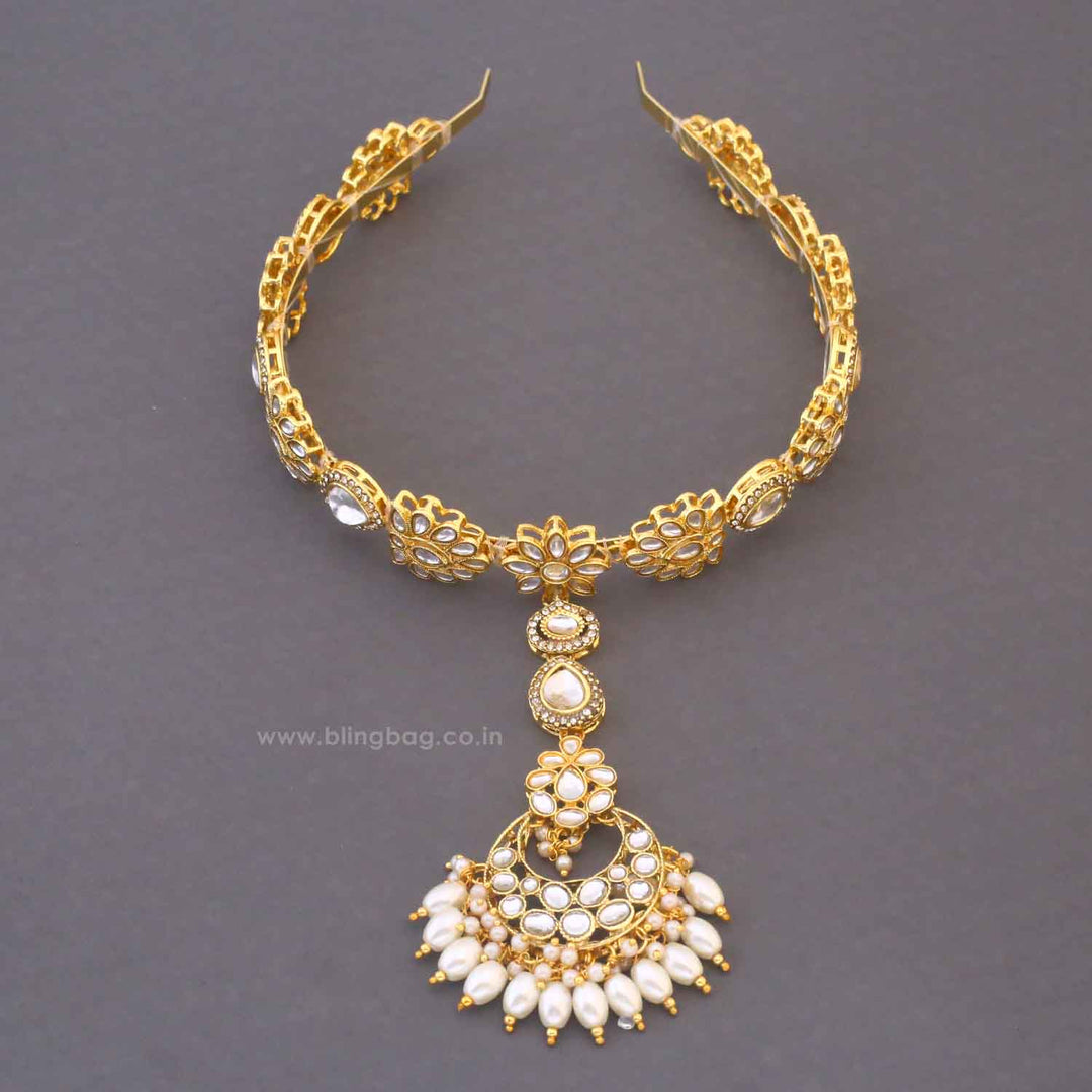 Golden Visra Hairband With Tikka