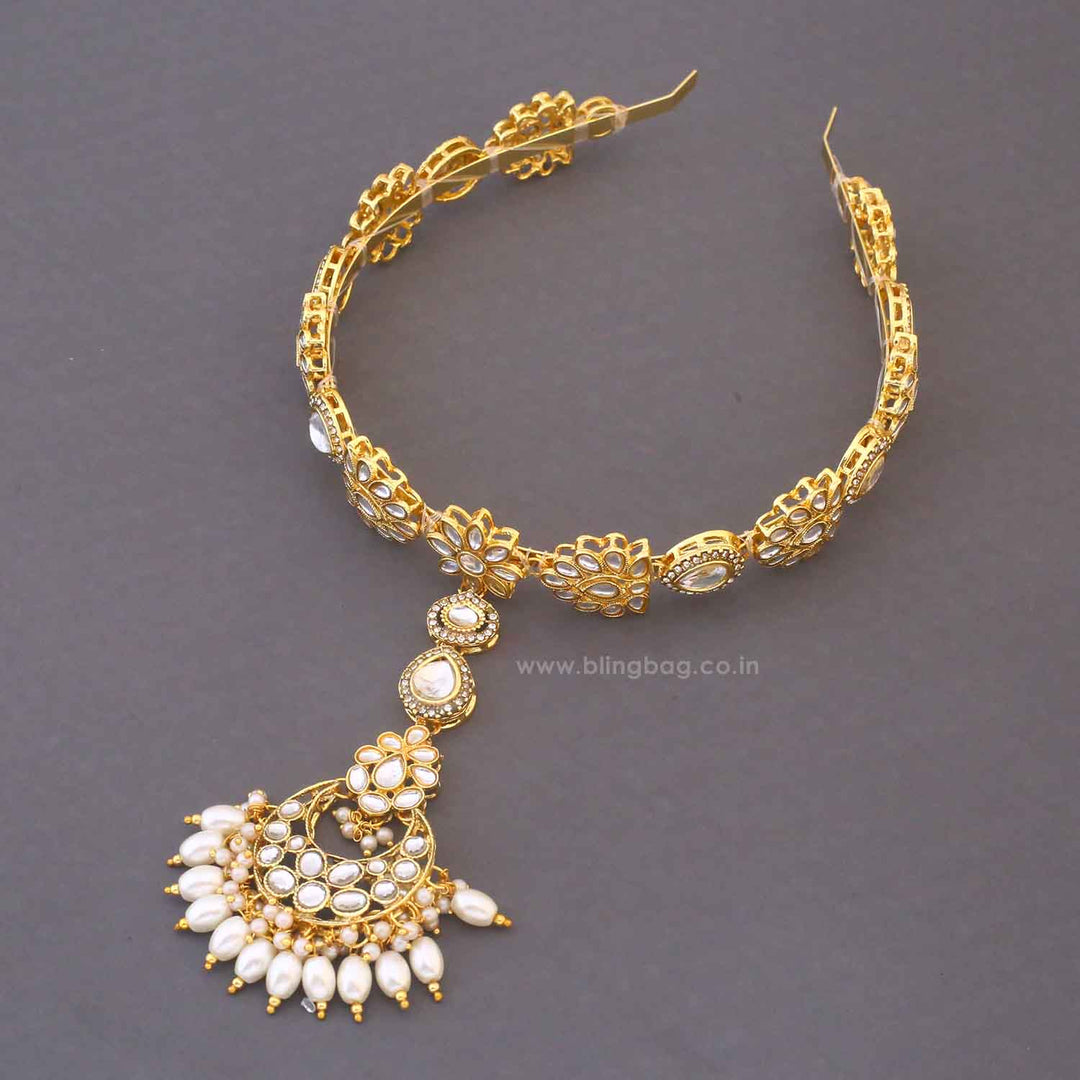 Golden Visra Hairband With Tikka