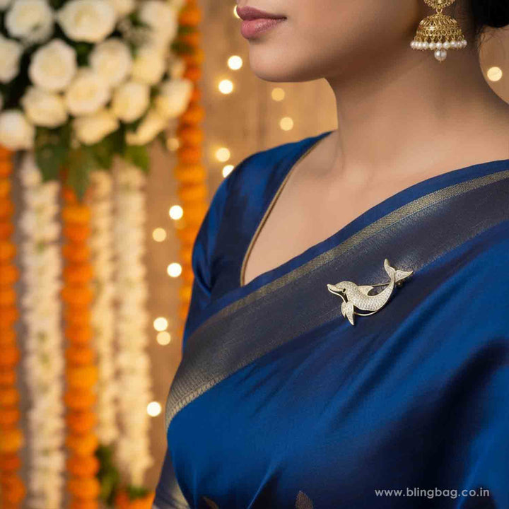 Golden Wave Dolphin Brooch