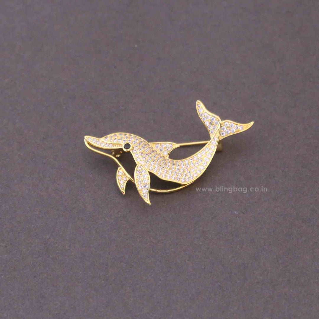 Golden Wave Dolphin Brooch