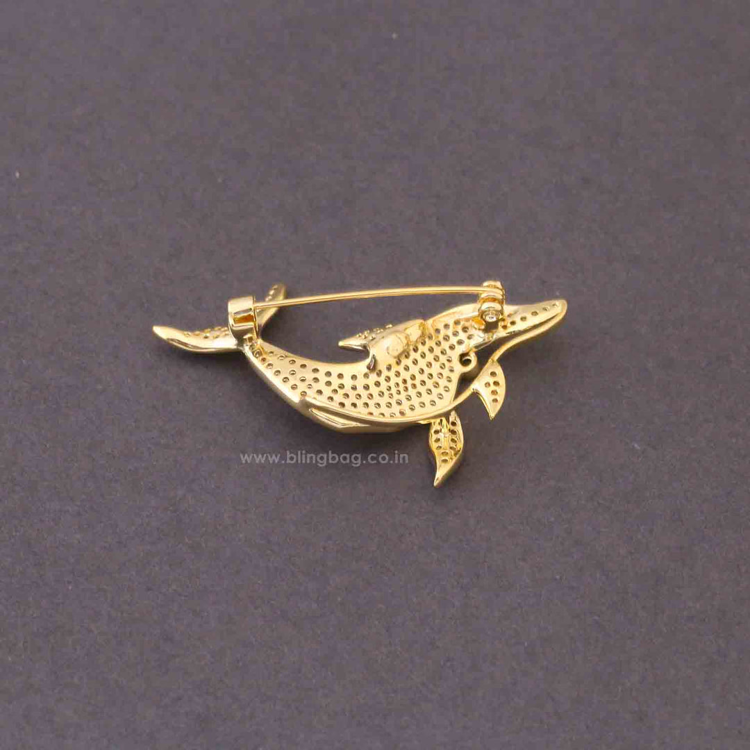 Golden Wave Dolphin Brooch