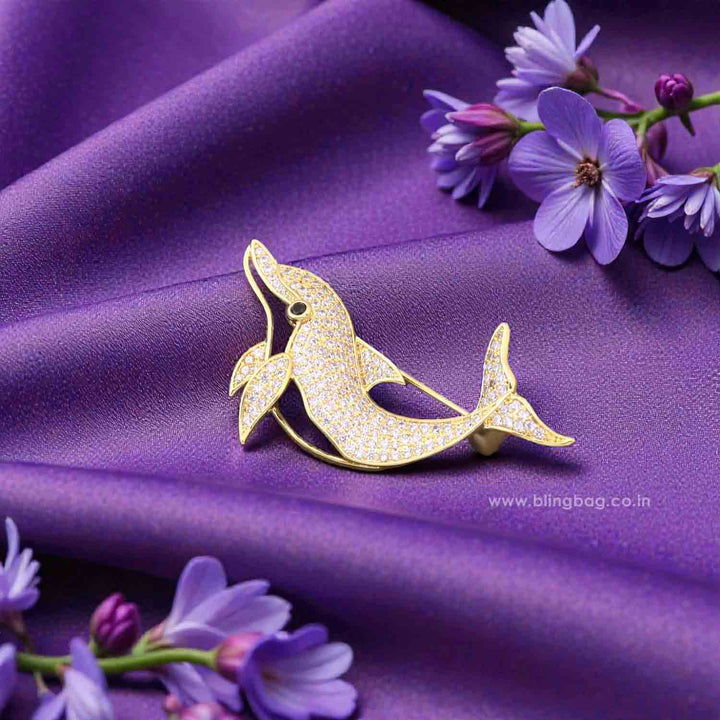 Golden Wave Dolphin Brooch