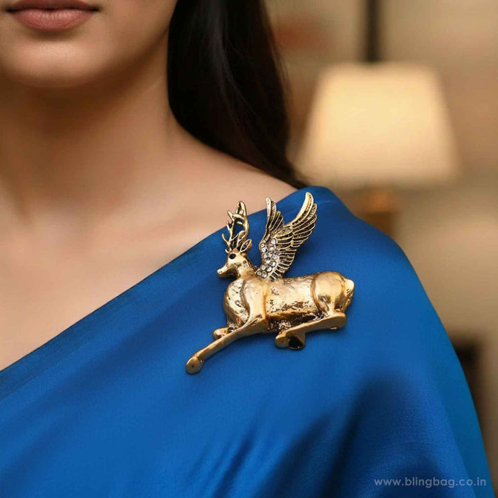Golden Winged Deer Brooch