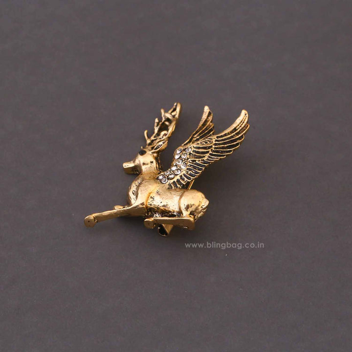 Golden Winged Deer Brooch