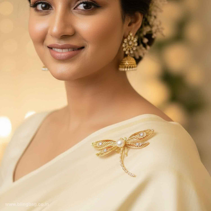 Golden Wisp Dragonfly Brooch