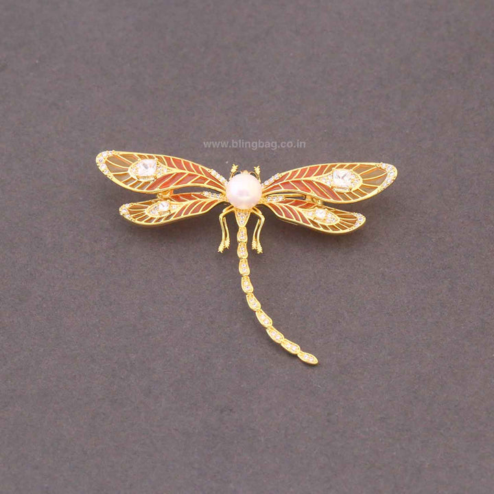 Golden Wisp Dragonfly Brooch