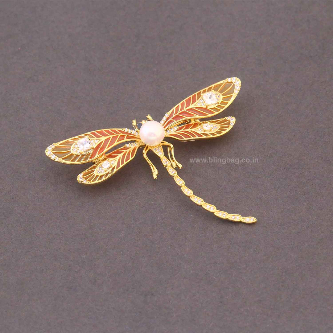 Golden Wisp Dragonfly Brooch