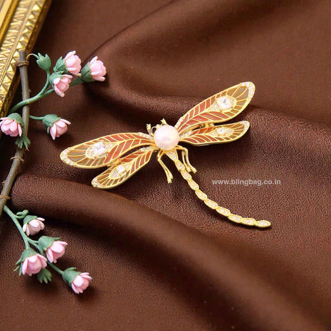 Golden Wisp Dragonfly Brooch