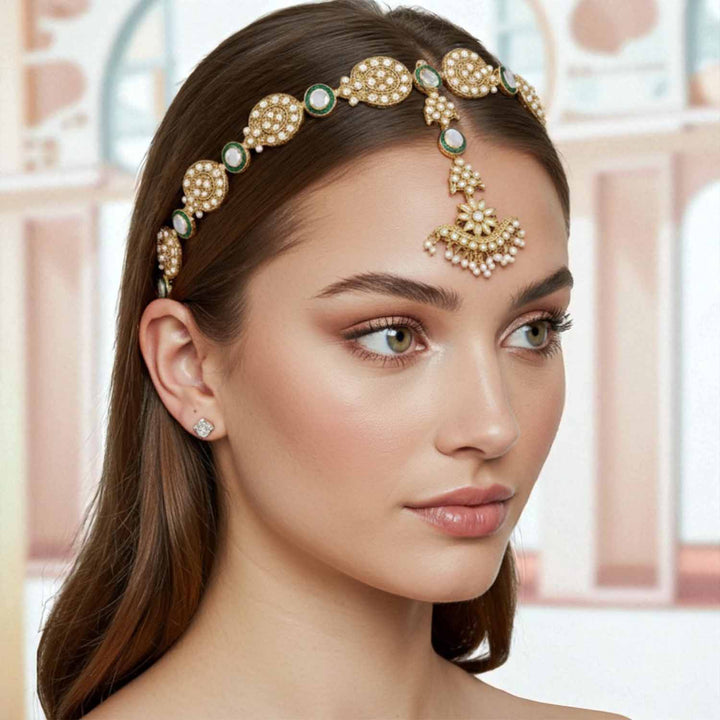 Golden Yashika Hairband With Tikka