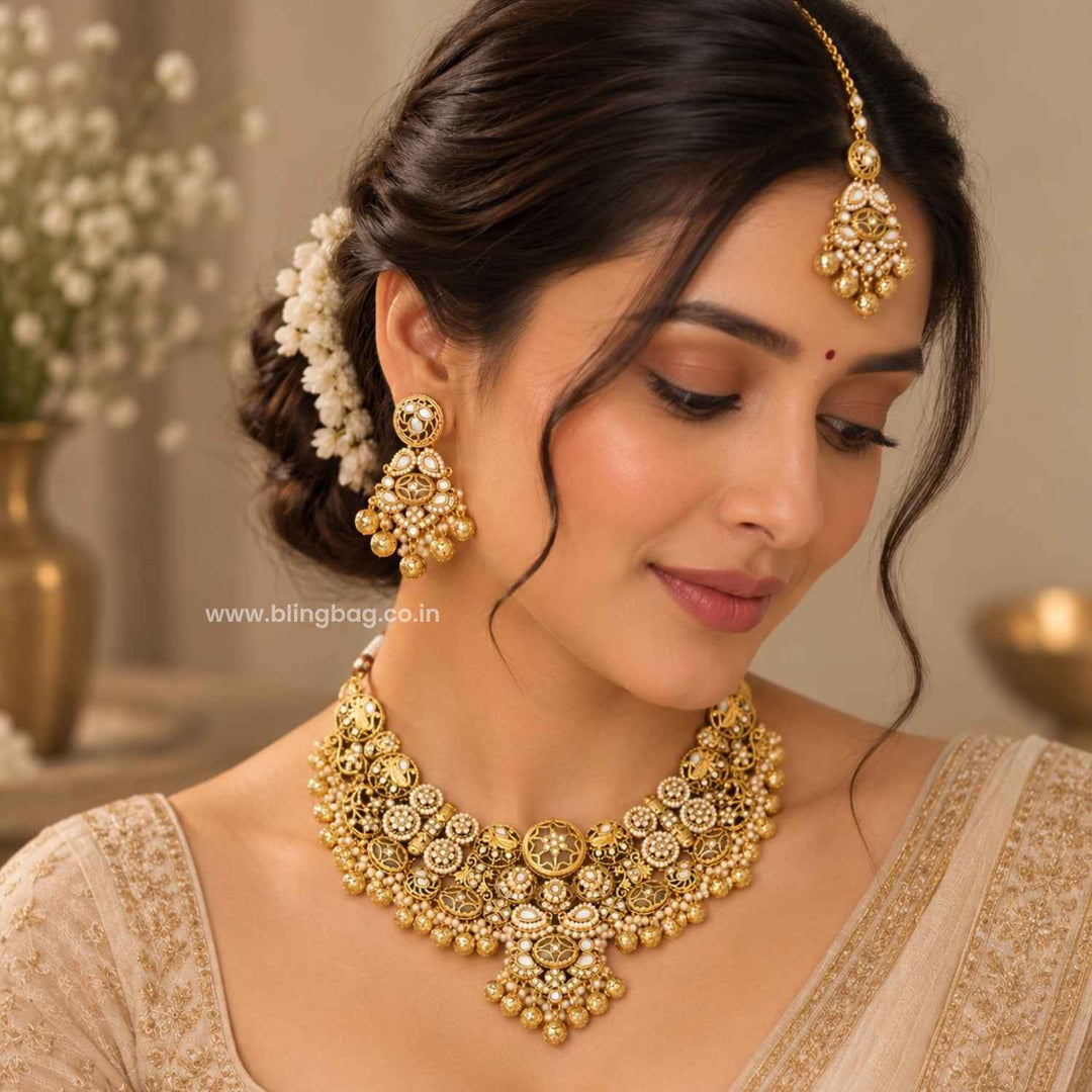 Golden Zayra Kundan Jewellery Set - New Arrival