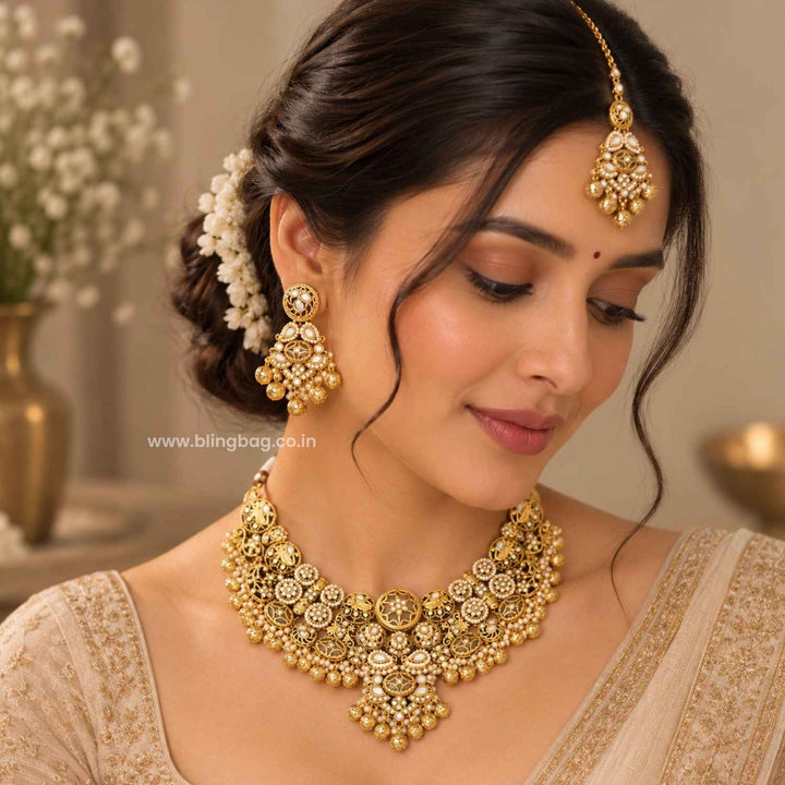 Golden Zayra Kundan Jewellery Set - New Arrival