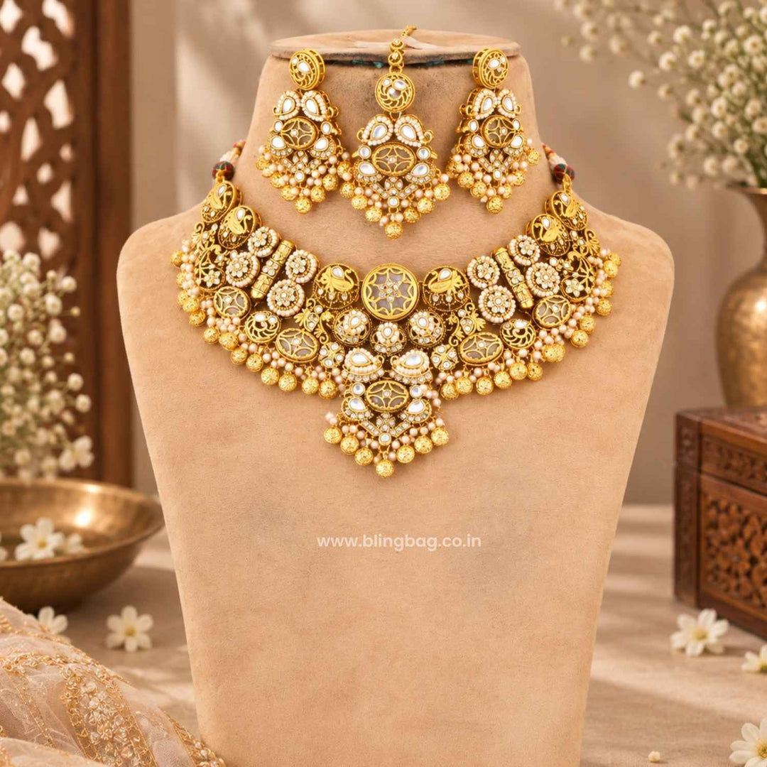 Golden Zayra Kundan Jewellery Set - New Arrival