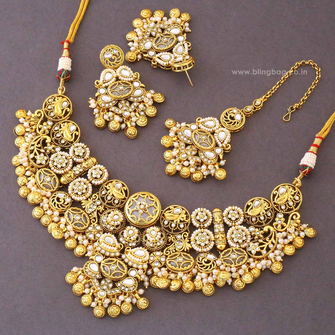 Golden Zayra Kundan Jewellery Set - New Arrival