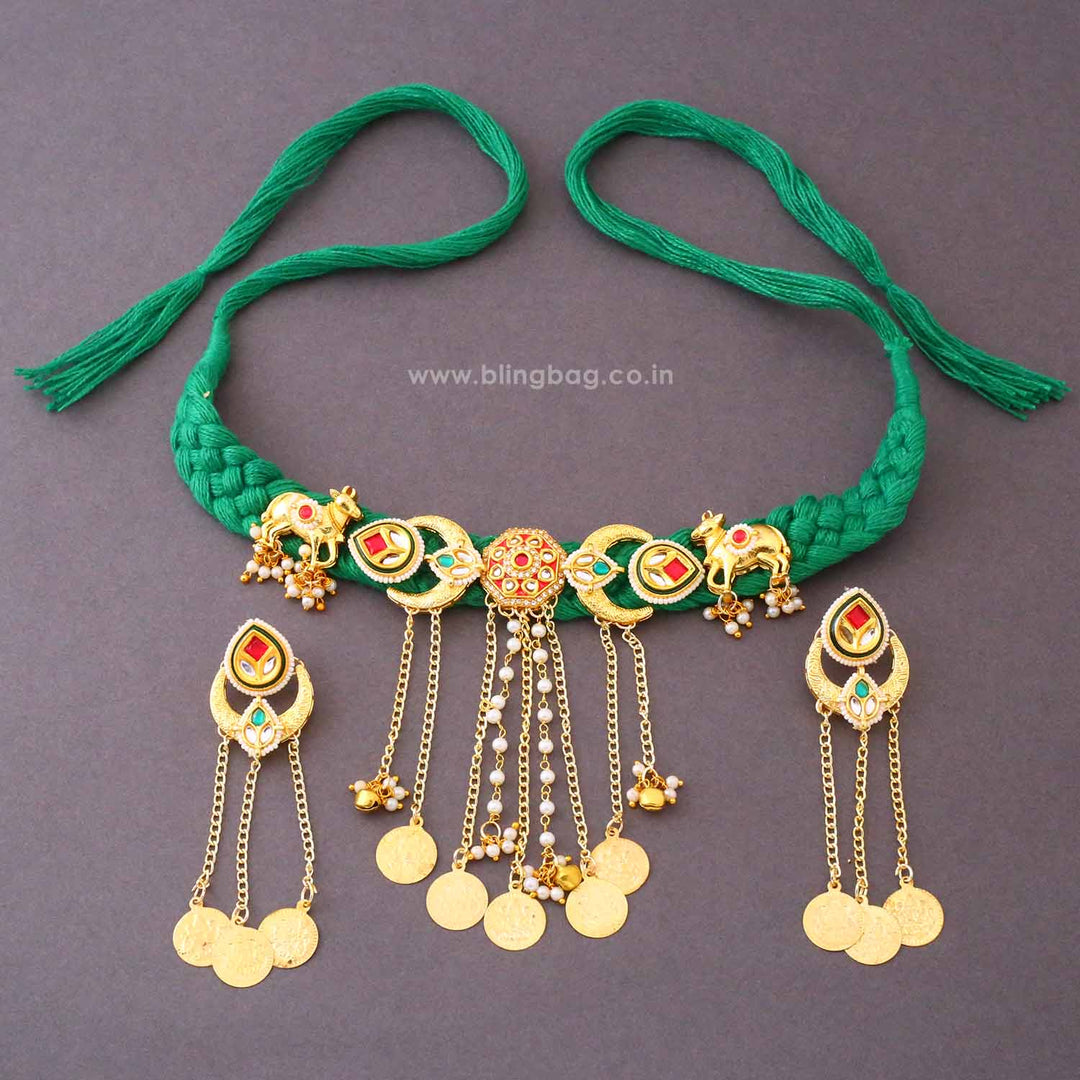 Green Naavika Kundan Jewellery Set - New Arrival