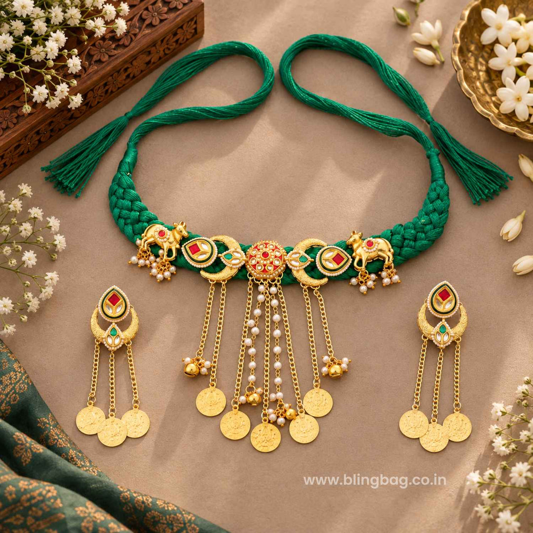 Green Naavika Kundan Jewellery Set - New Arrival