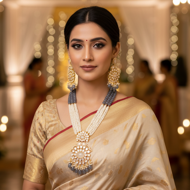 Grey Aiden Kundan Jewellery Set - EOSS