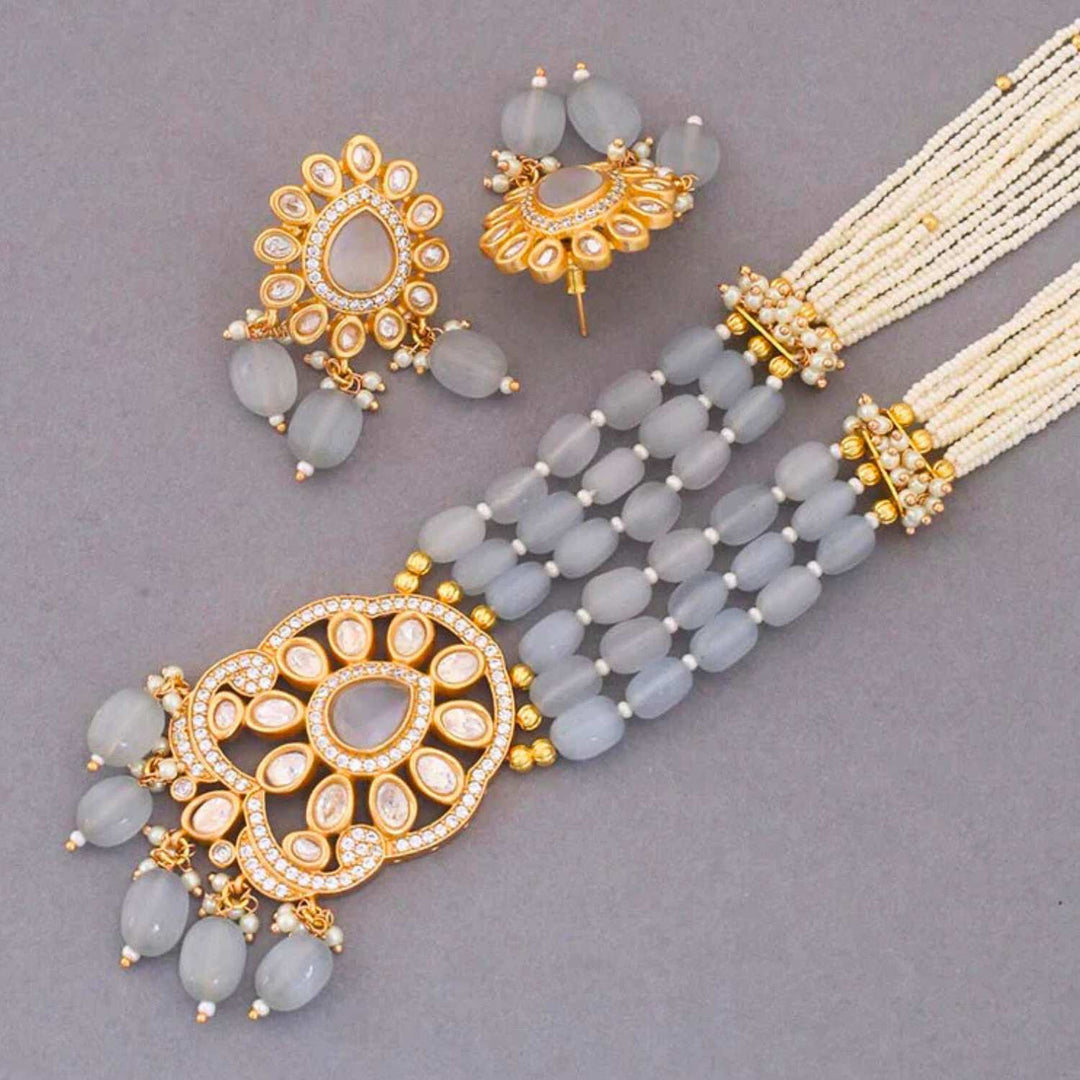 Grey Vaani Kundan Jewellery Set - EOSS